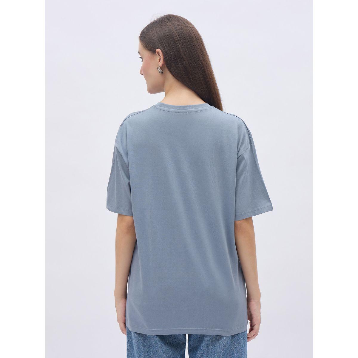 Styli Women Blue Slogan Print Short Sleeve Oversized T-Shirt-women-clothing-tshirts-image-5