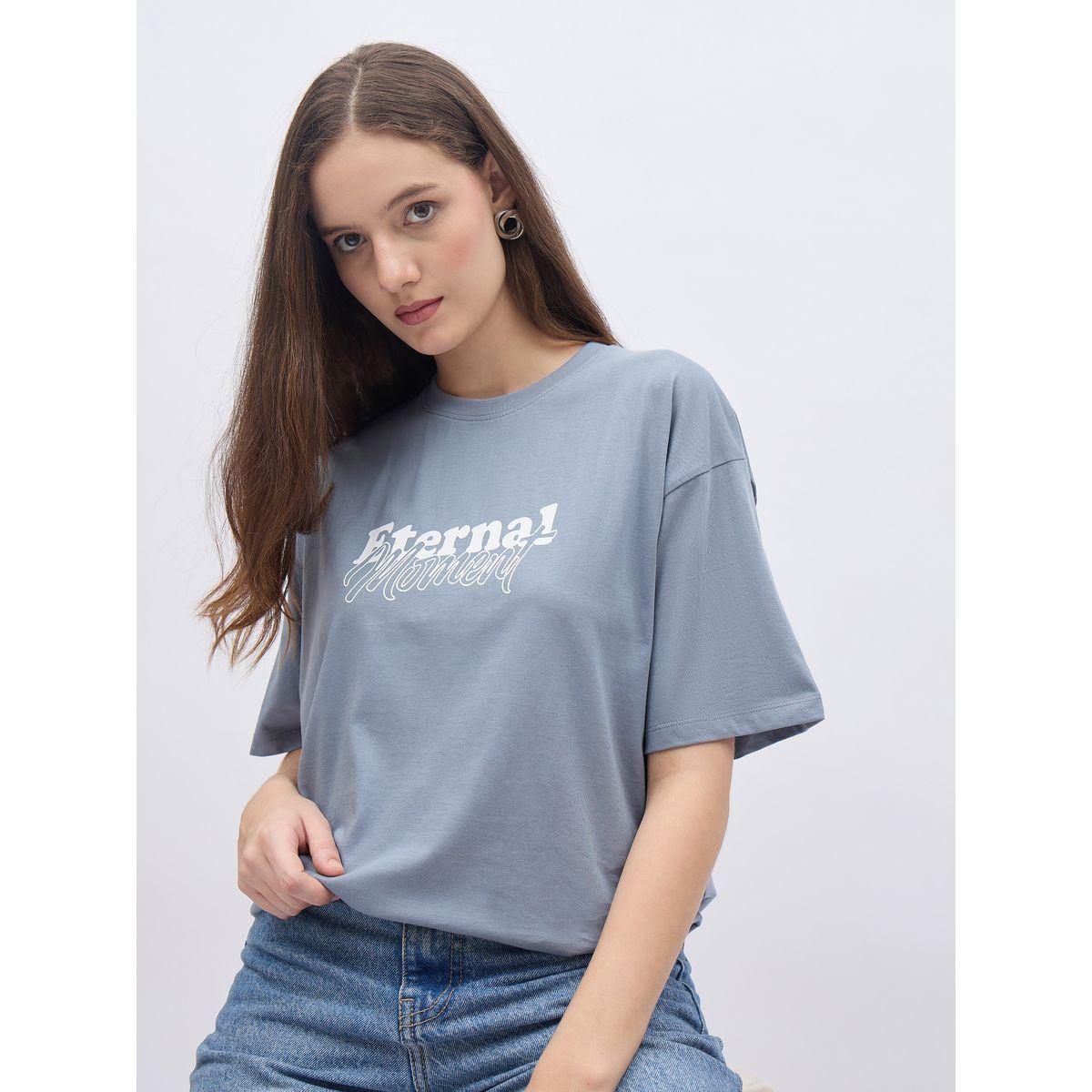 تيشيرت فضفاض بطبعة كتابة وأكمام قصيرة-women-clothing-tshirts-image-6