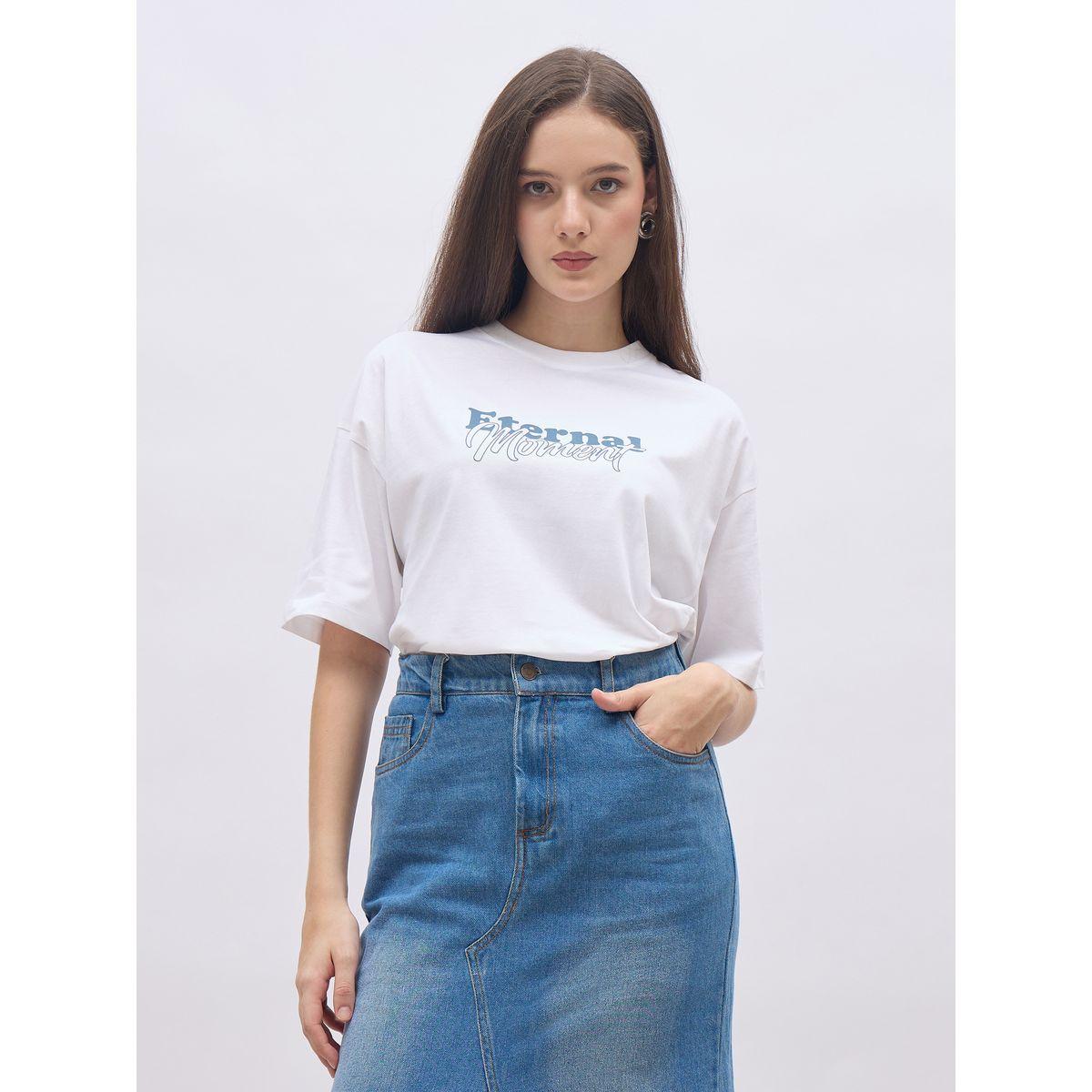 تيشيرت فضفاض بطبعة كتابة وأكمام قصيرة-women-clothing-tshirts-image-2