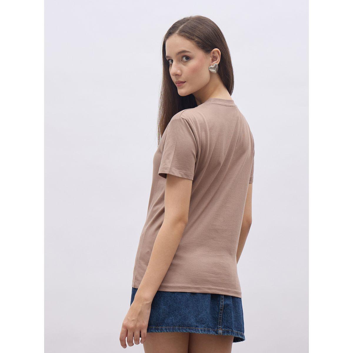 Styli Women Brown Slogan Embroidered Short Sleeve Regular Fit T-Shirt-women-clothing-tshirts-image-5