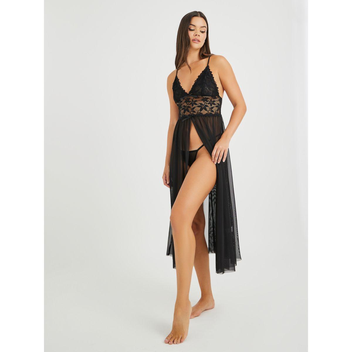 Styli Lace Detail High Slit Mesh Slip Dress with Briefs-women-clothing-lingerie-babydollsandbodysuits-image-2