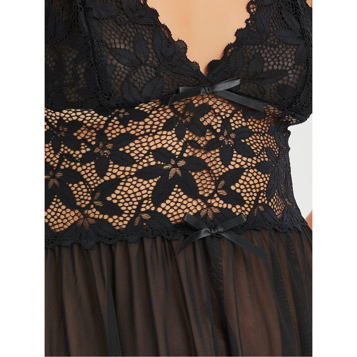Styli Lace Detail High Slit Mesh Slip Dress with Briefs-women-clothing-lingerie-babydollsandbodysuits-image-3