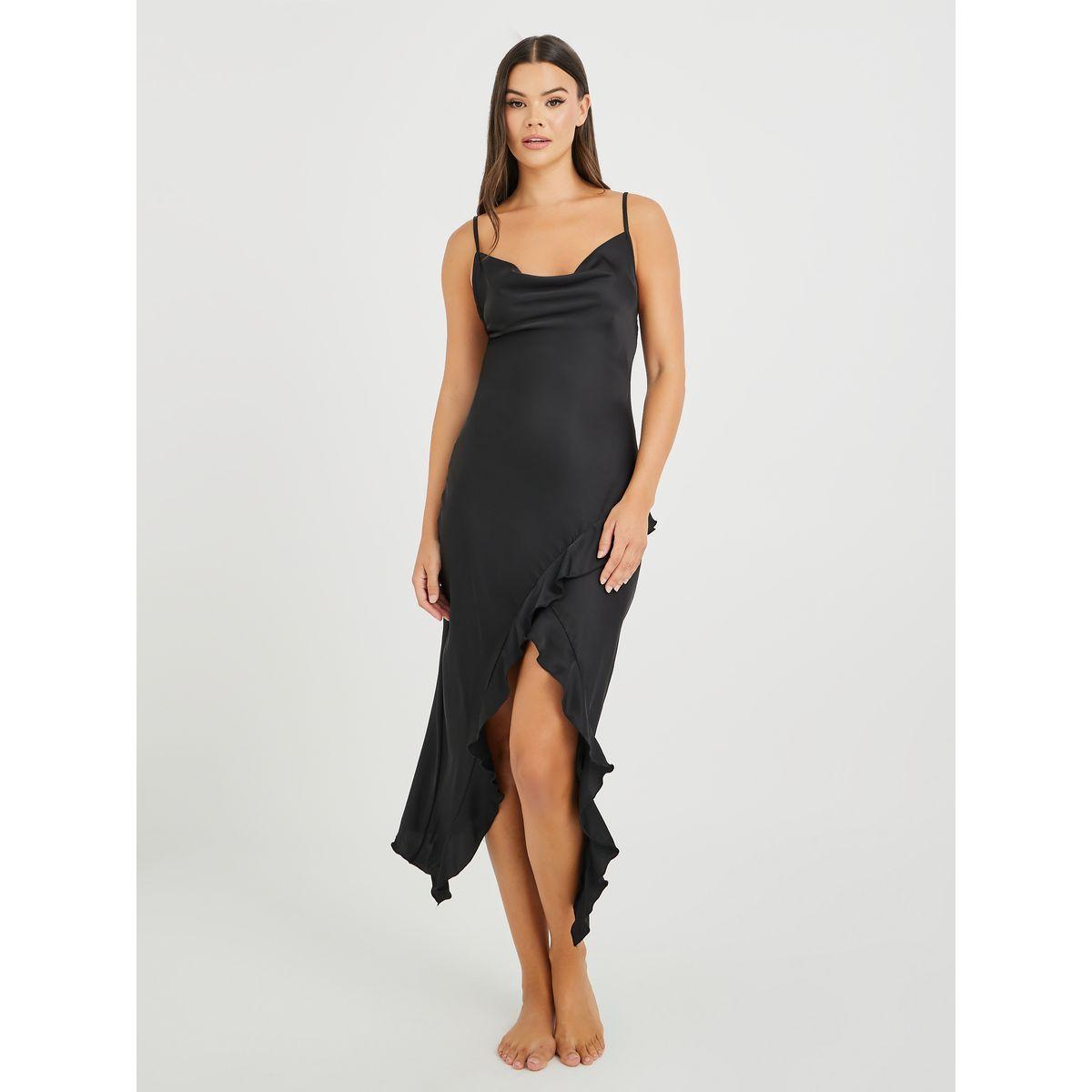 Styli Cowl Neck Ruffle Detail Satin Slip Dress-women-clothing-lingerie-babydollsandbodysuits-image-1