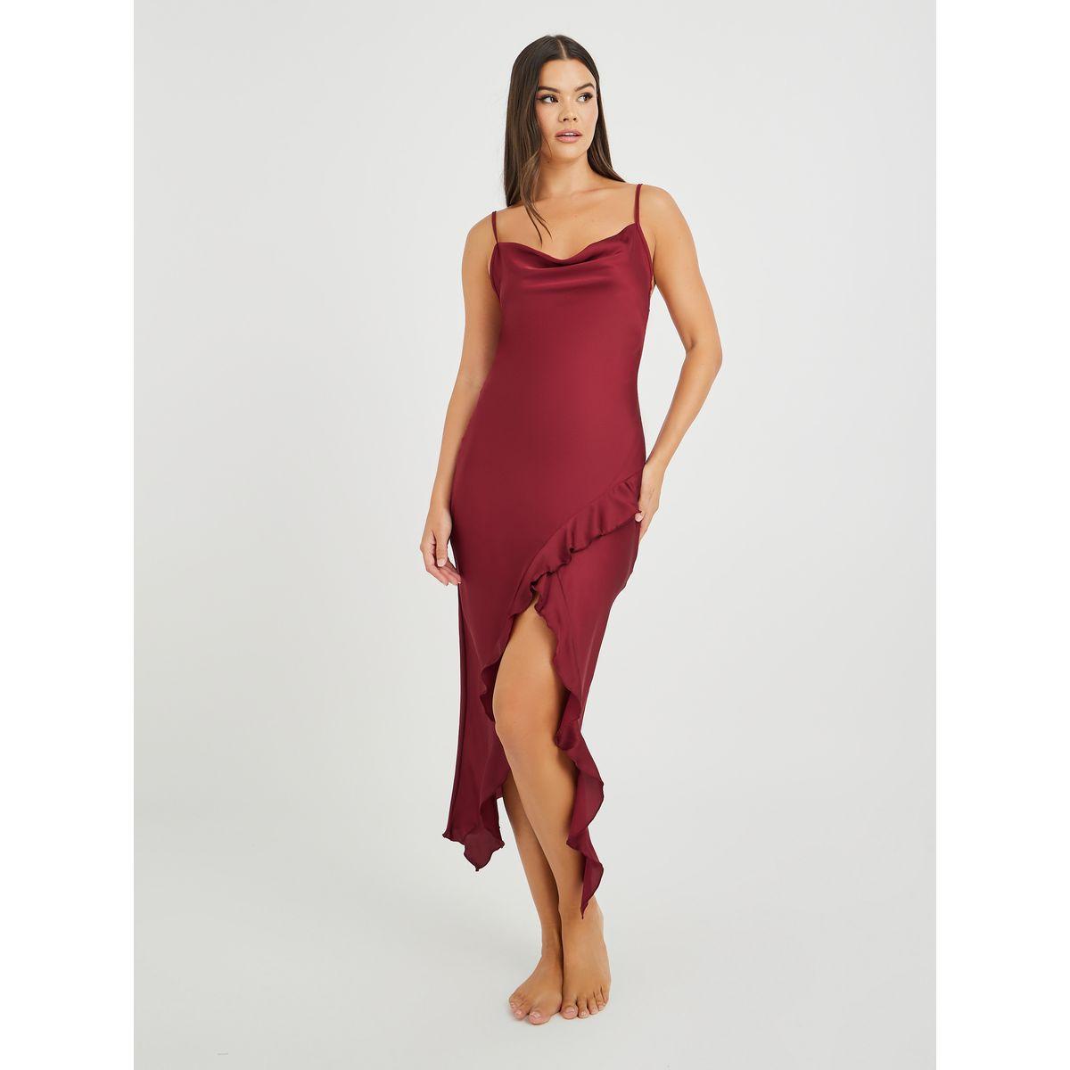 قميص نوم ساتان بياقة منسدلة وكشكش-women-clothing-lingerie-babydollsandbodysuits-image-1