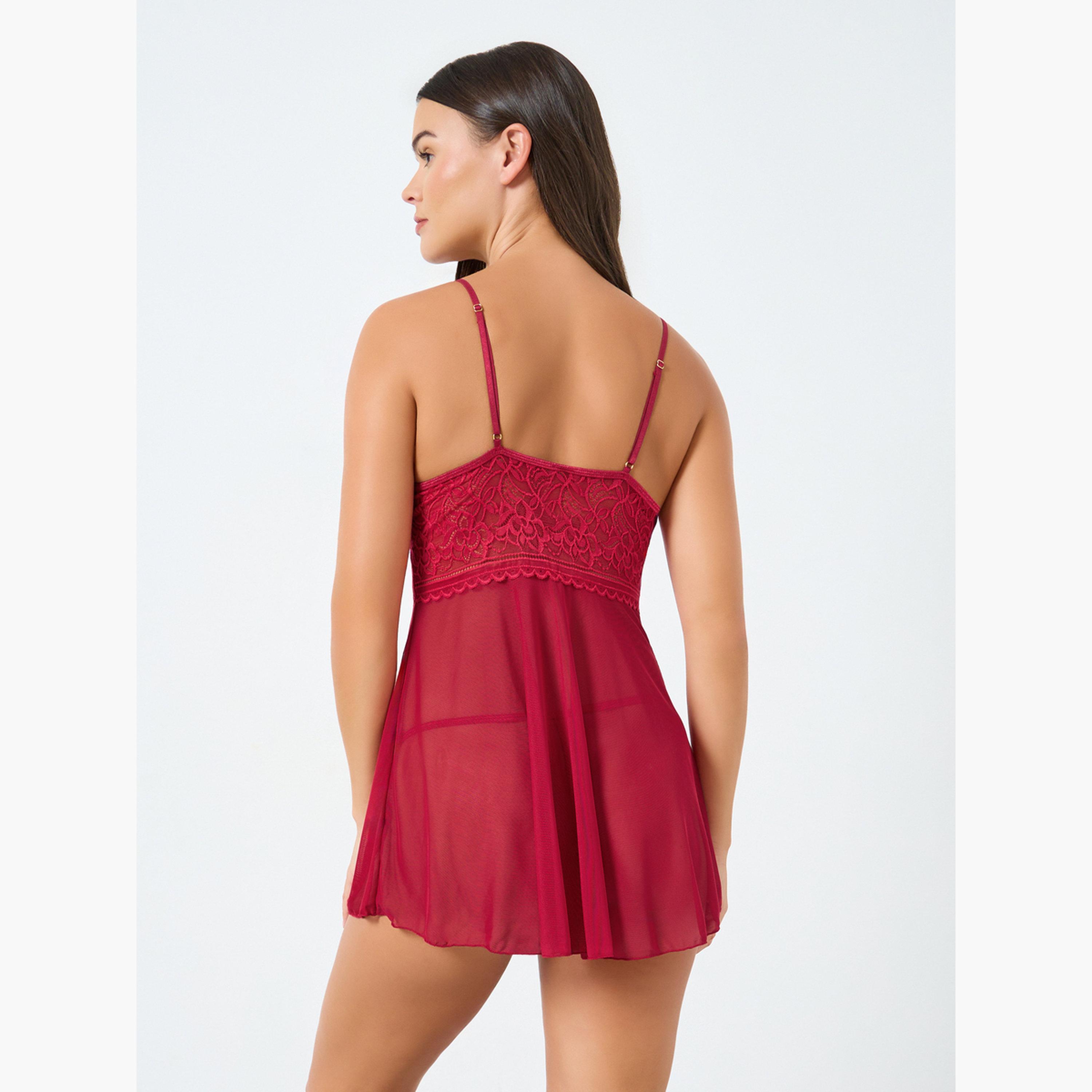 Styli Lace Panel Babydoll with Briefs-women-clothing-lingerie-babydollsandbodysuits-image-3