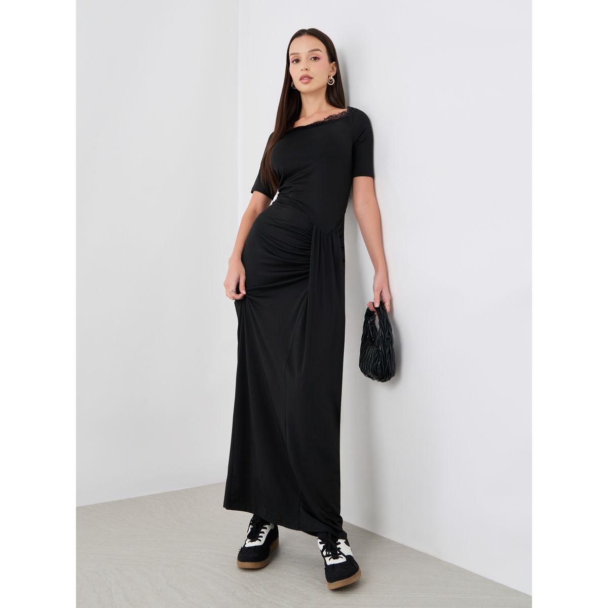 فستان طويل سادة بياقة قارب وتفاصيل دانتيل-women-clothing-dresses-image-1