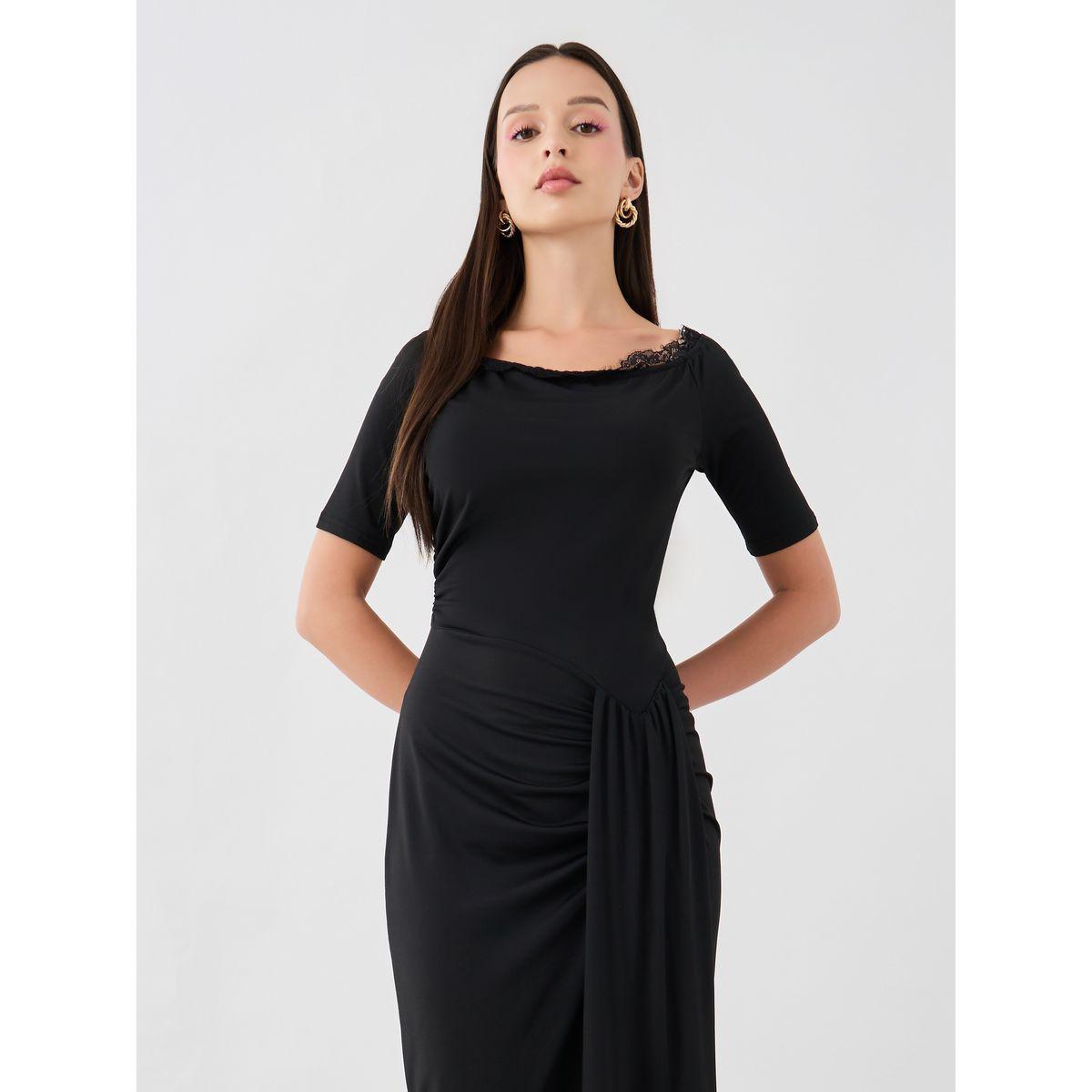 فستان طويل سادة بياقة قارب وتفاصيل دانتيل-women-clothing-dresses-image-2