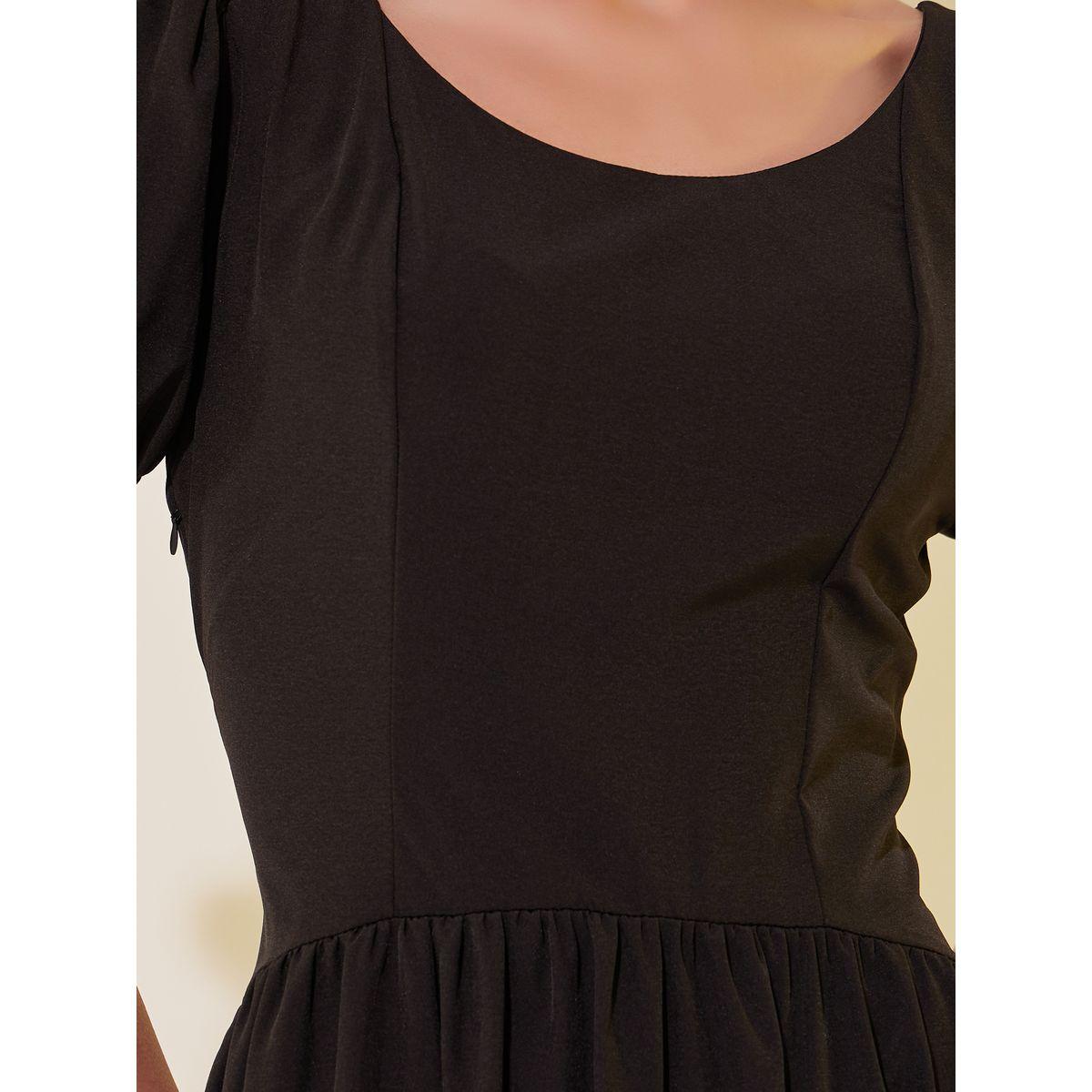 Styli Solid Puff Sleeves Round Neck A-Line Maxi Dress-women-clothing-dresses-image-4
