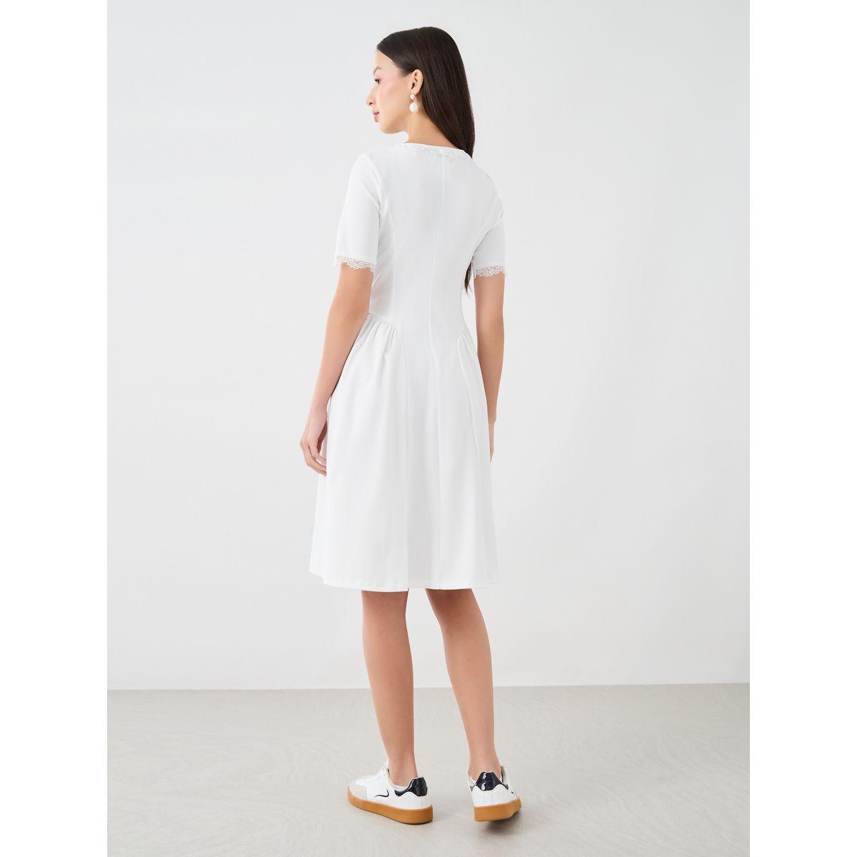فستان سادة بطول الركبة وأكمام قصيرة-women-clothing-dresses-image-4