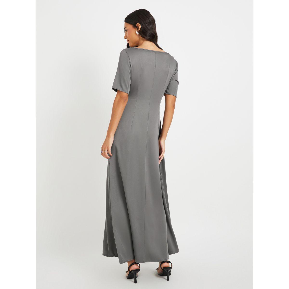 فستان طويل سادة بحافة واسعة وياقة مربعة-women-clothing-dresses-image-5