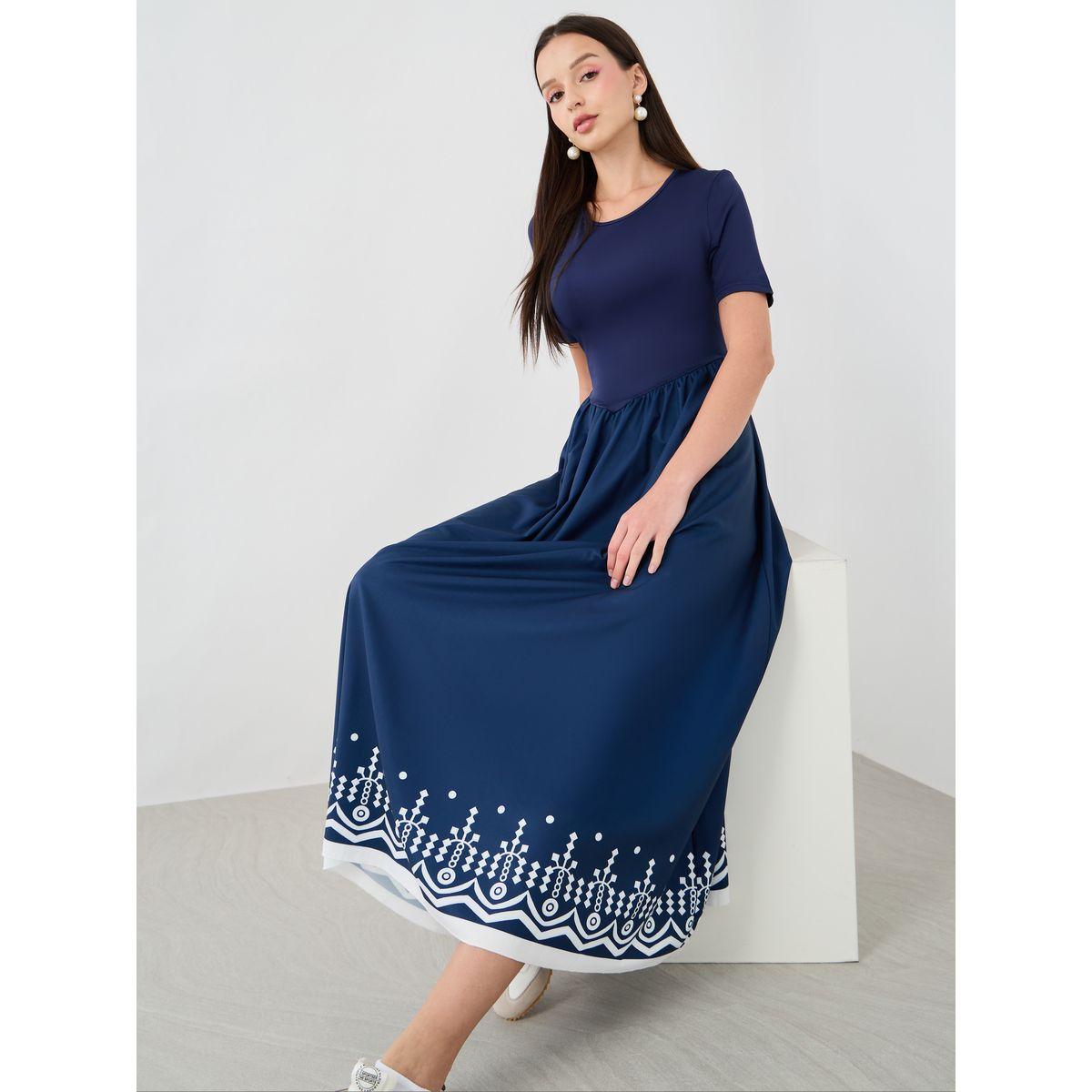 Styli Floral Print Round Neck A-Line Maxi Dress-women-clothing-dresses-image-1