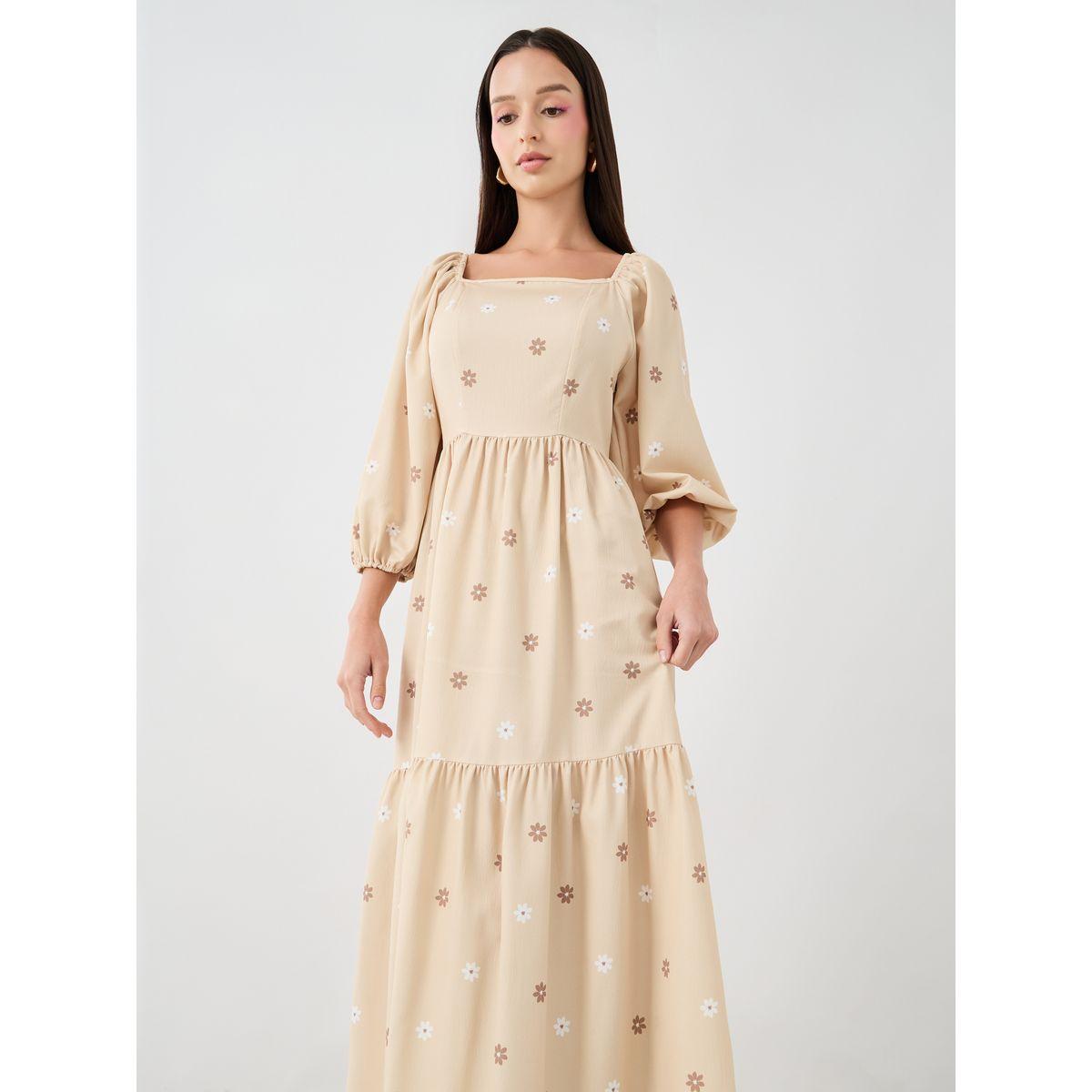 فستان طويل بطبعة زهور وياقة مربعة-women-clothing-dresses-image-2