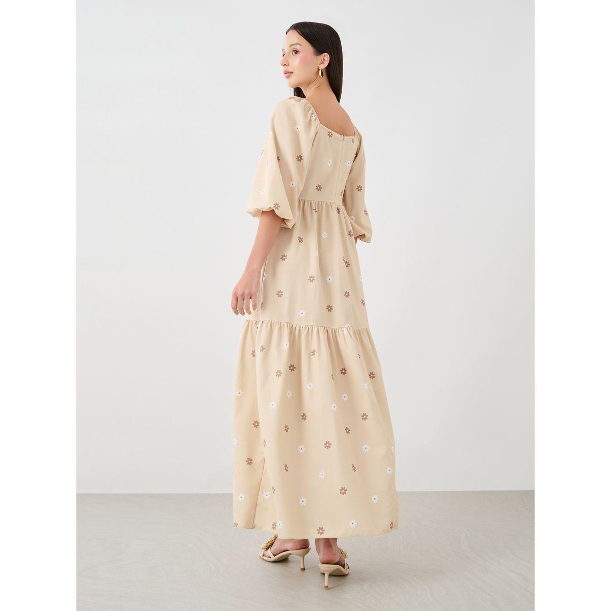 فستان طويل بطبعة زهور وياقة مربعة-women-clothing-dresses-image-4