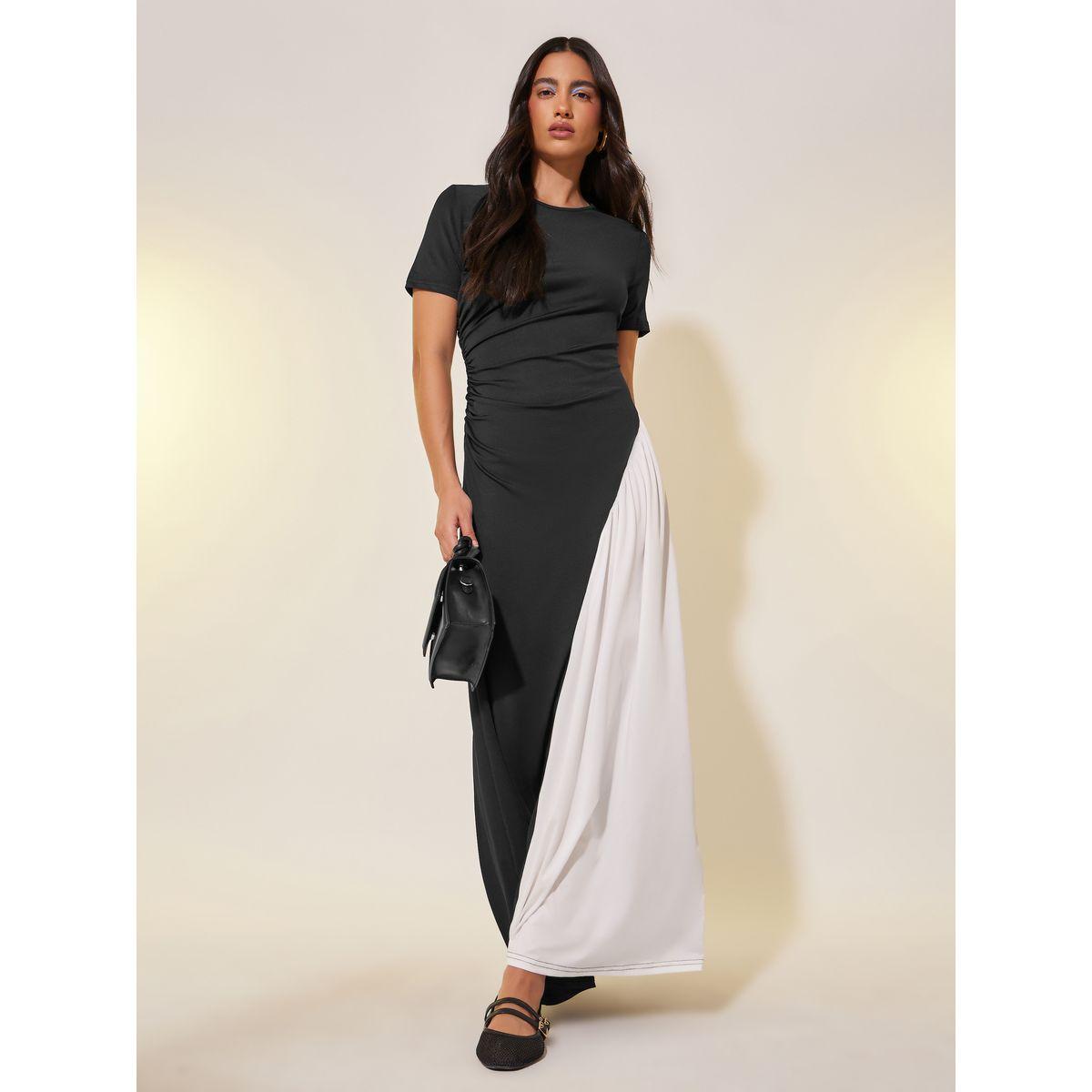 فستان طويل سادة بياقة دائرية-women-clothing-dresses-image-1