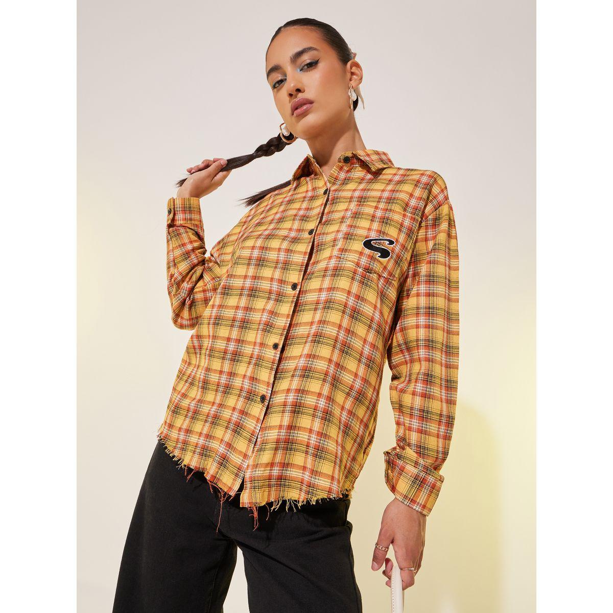Styli Checked Print Oversized Spread Collar Shirt-women-clothing-shirtsandblouses-shirts-image-1