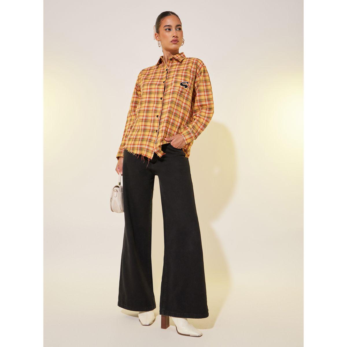 Styli Checked Print Oversized Spread Collar Shirt-women-clothing-shirtsandblouses-shirts-image-2