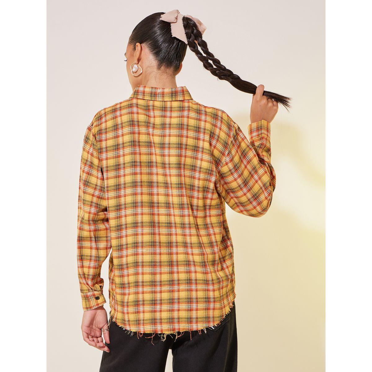 Styli Checked Print Oversized Spread Collar Shirt-women-clothing-shirtsandblouses-shirts-image-4