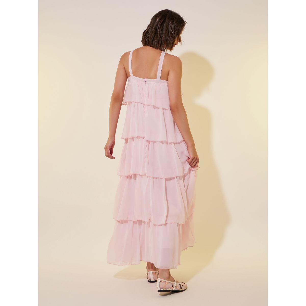 فستان طويل سادة بكسرات وياقة هولتر مع كورساج-women-clothing-dresses-image-5