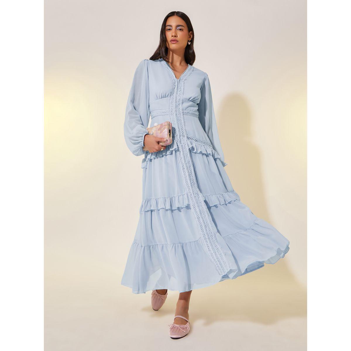 فستان طويل بتفاصيل دانتيل وأكمام بالون-women-clothing-dresses-image-1