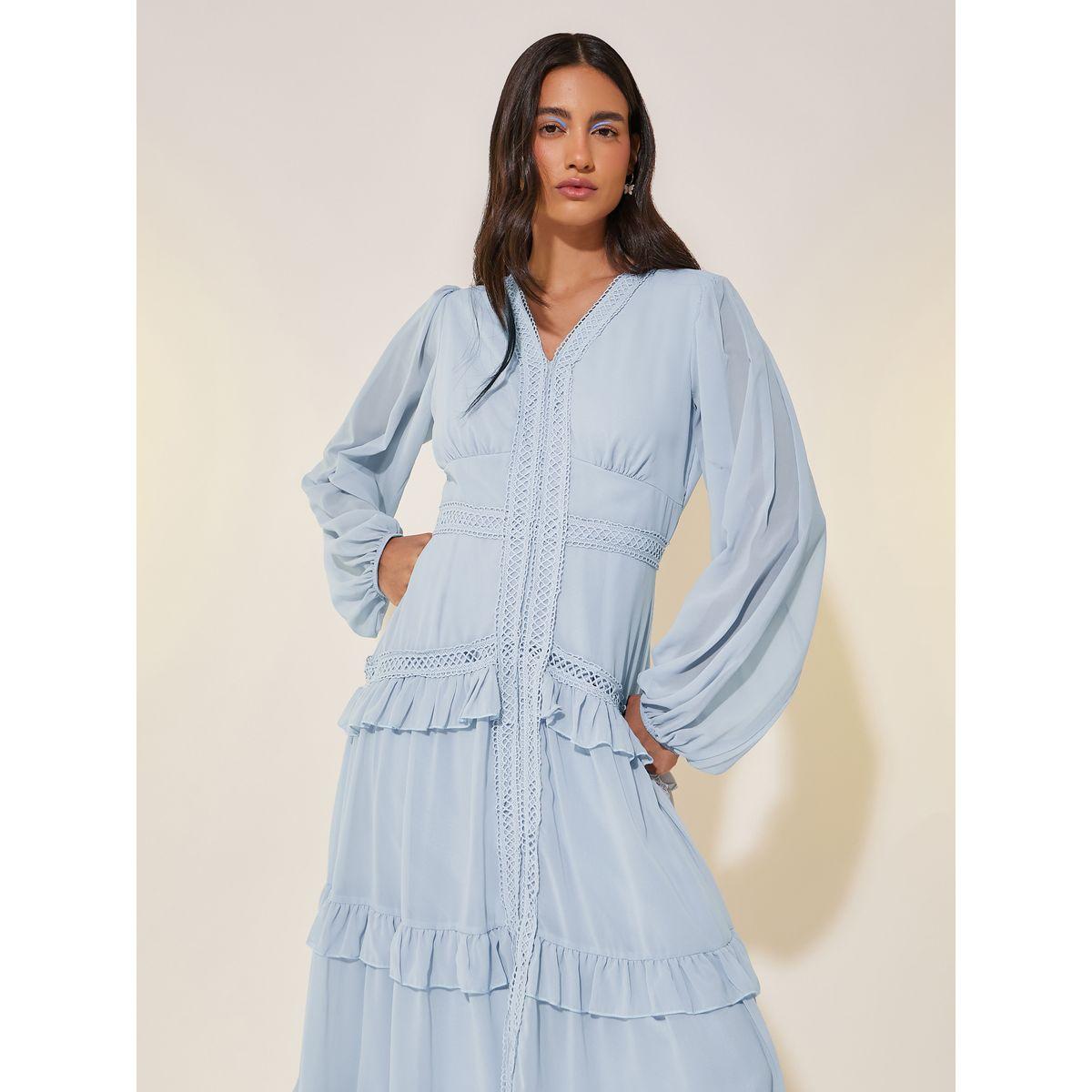 Styli Balloon Sleeve Ruffled Detail Lace Insert Maxi Dress-women-clothing-dresses-image-3