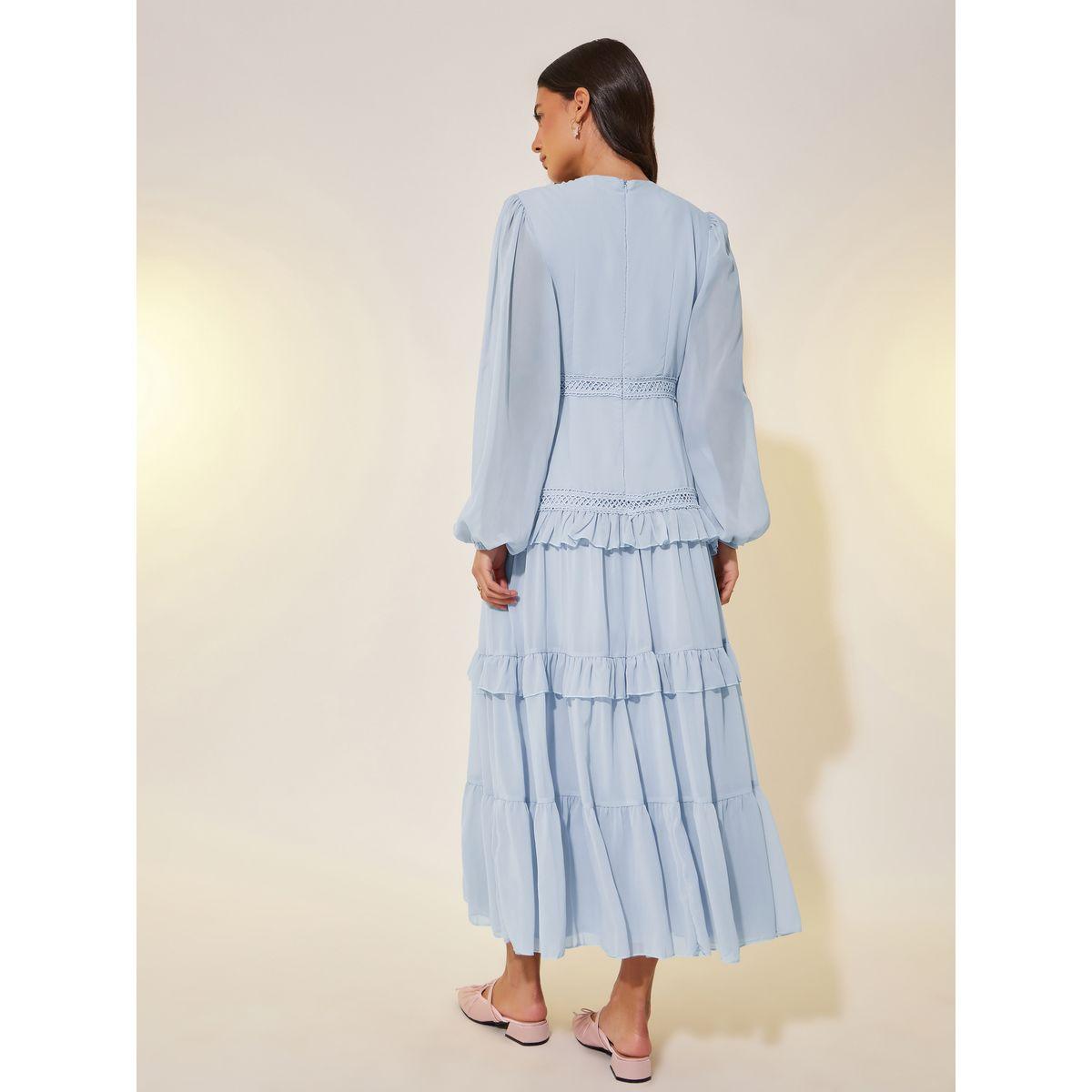فستان طويل بتفاصيل دانتيل وأكمام بالون-women-clothing-dresses-image-5