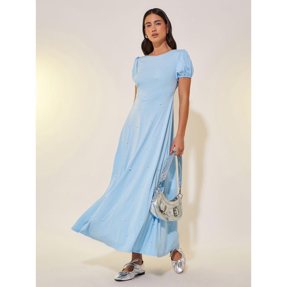 فستان طويل منمق بلؤلؤ صناعي مع أكمام منفوخة-women-clothing-dresses-image-1