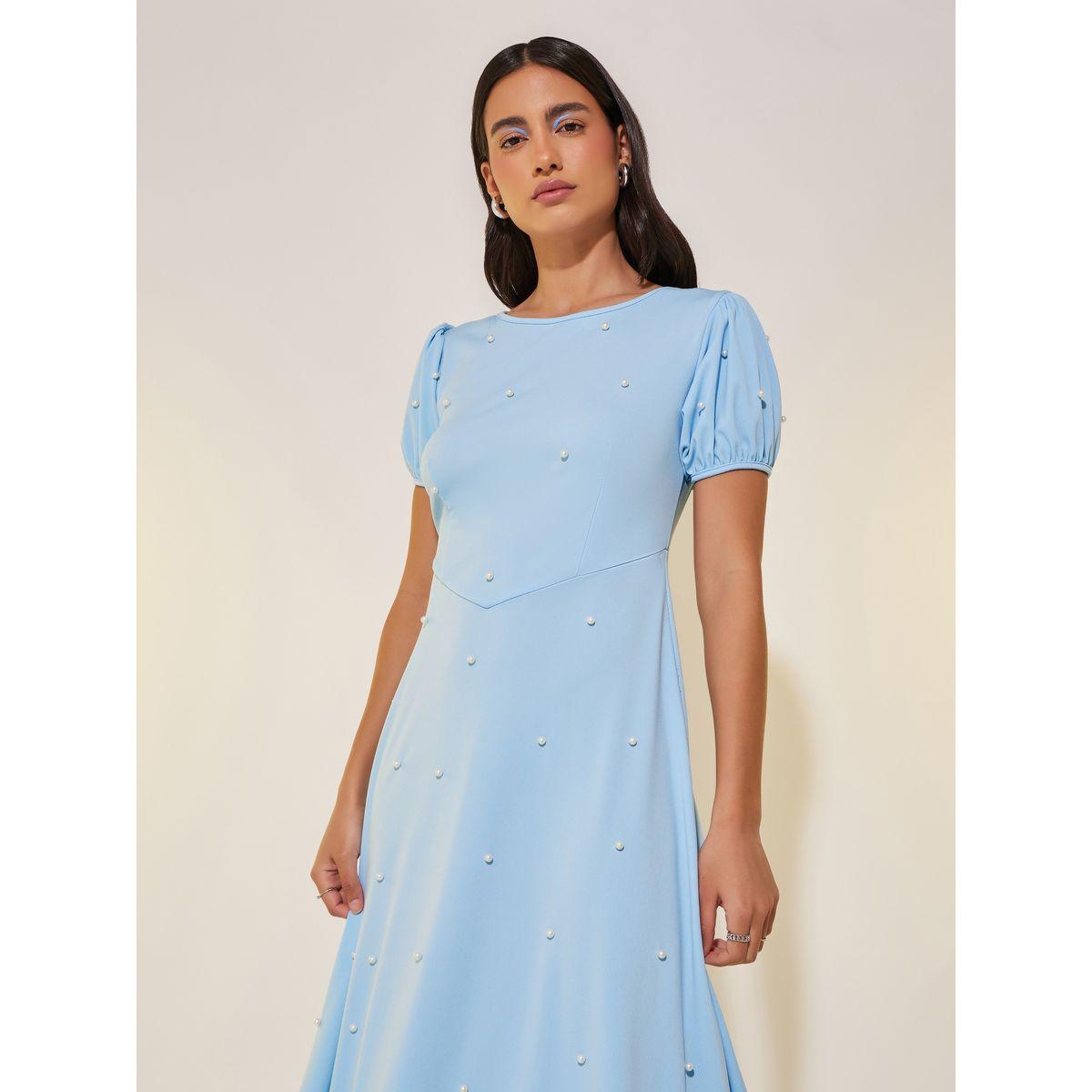 فستان طويل منمق بلؤلؤ صناعي مع أكمام منفوخة-women-clothing-dresses-image-3