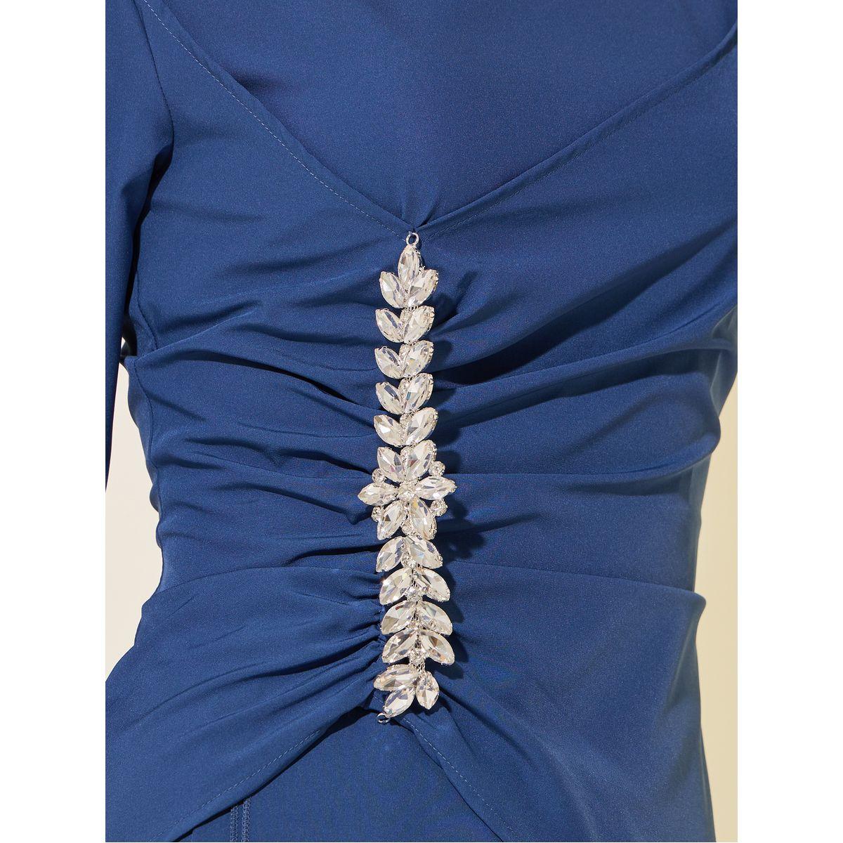 Styli Solid Long Sleeves A-Line Midi Dress with Embellished Detail-women-clothing-dresses-image-4