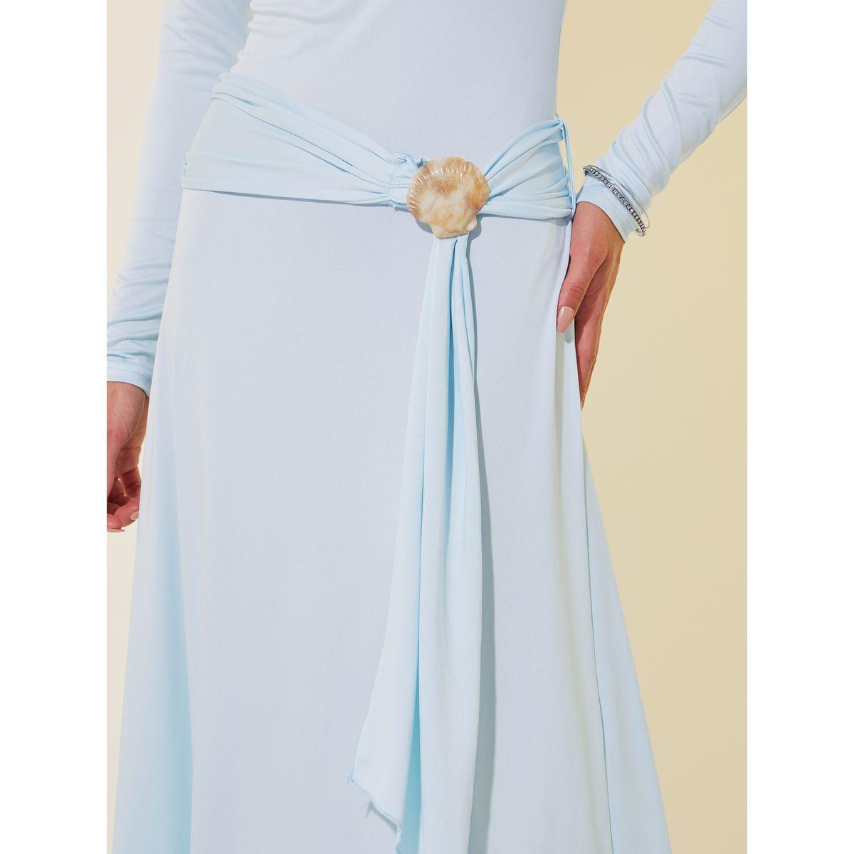 Styli Solid Long Sleeves A-Line Maxi Dress with Faux Shell Detail-women-clothing-dresses-image-4