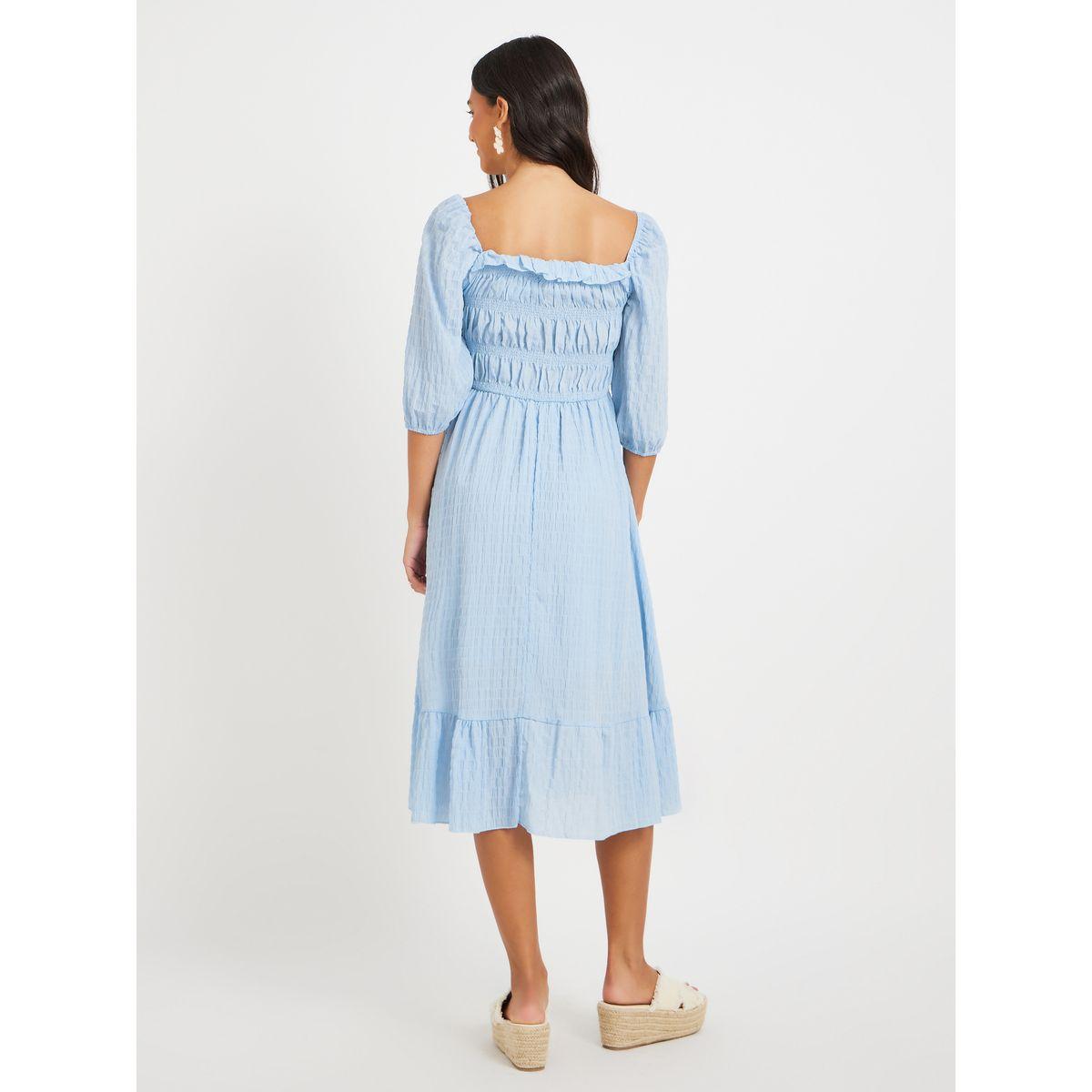 فستان ميدي بياقة مربعة وتفاصيل كشكش-women-clothing-dresses-image-5
