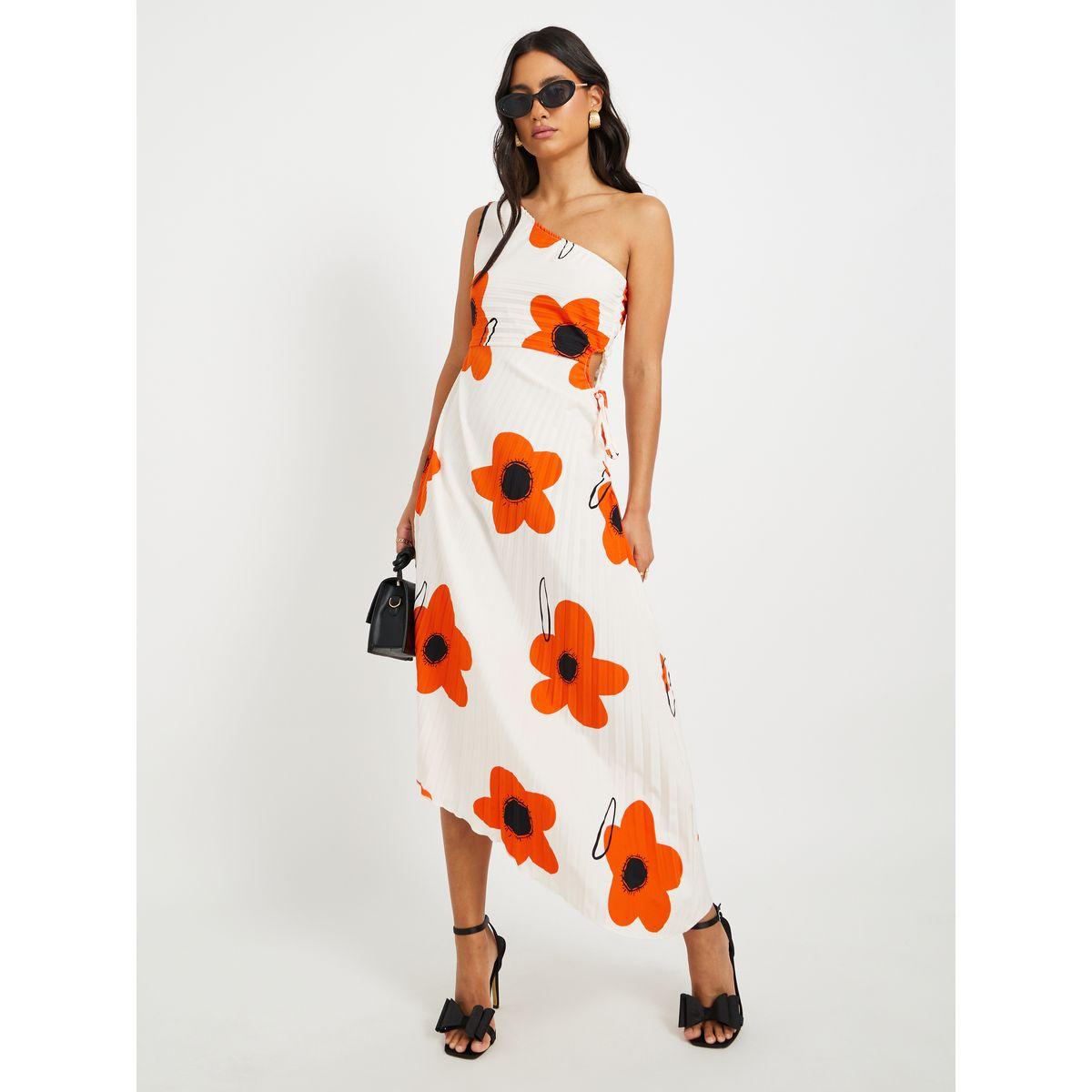 فستان ميدي بطبعة زهور وكتف واحد-women-clothing-dresses-image-2