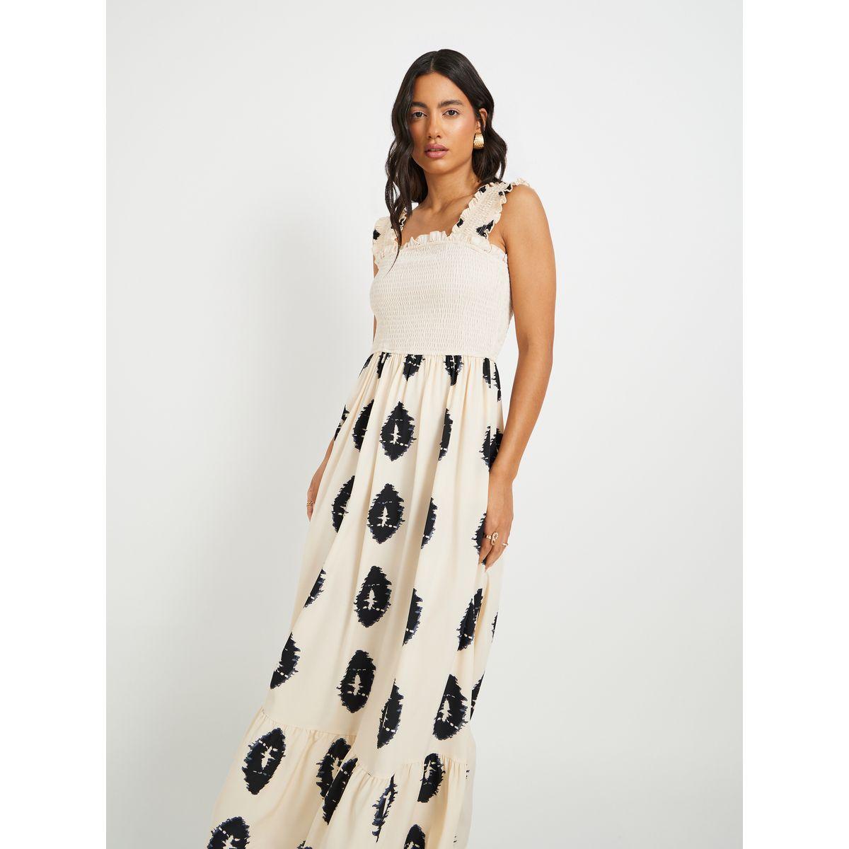Styli Printed Sleeveless A-Line Maxi Dress with Smocked Detail-women-clothing-dresses-image-4