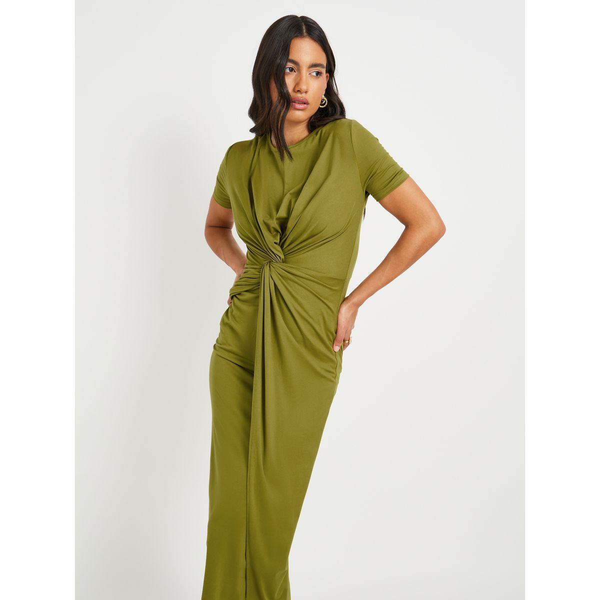 فستان ميدي سادة بديكون مزين بعقدة-women-clothing-dresses-image-3