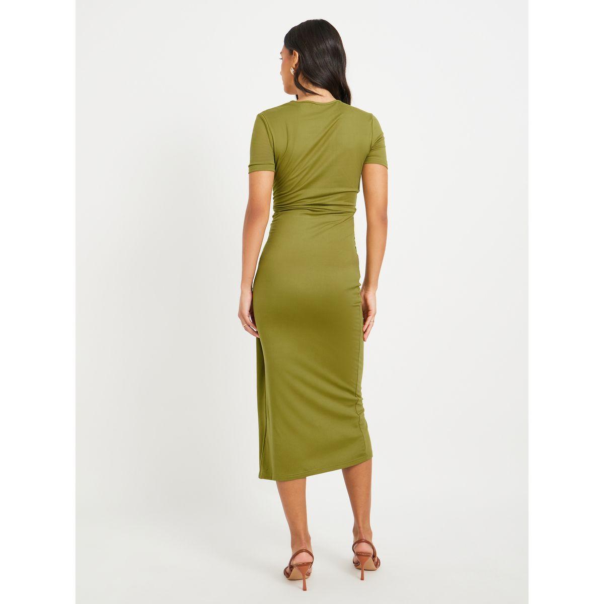 فستان ميدي سادة بديكون مزين بعقدة-women-clothing-dresses-image-5