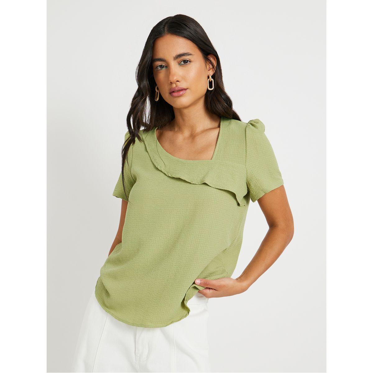 Styli Texture Asymmetric Neck Ruffled Detail Top-women-clothing-shirtsandblouses-blouses-image-1