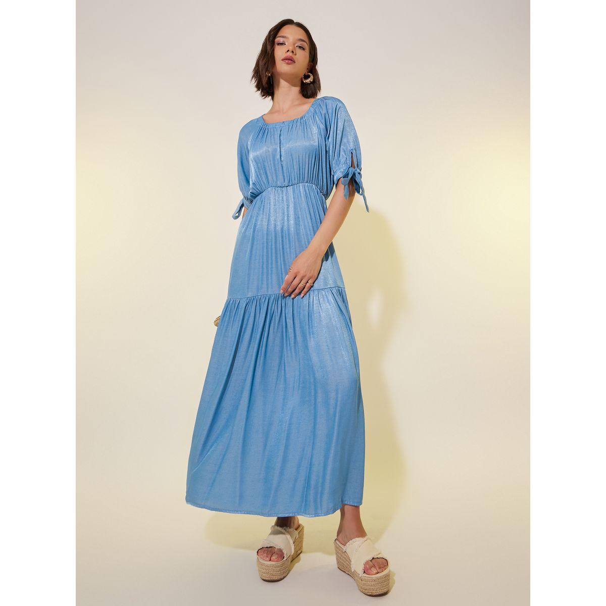 Styli Solid Puff Sleeves A-Line Midi Dress-women-clothing-dresses-image-2