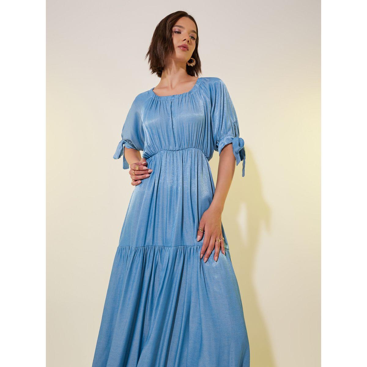 Styli Solid Puff Sleeves A-Line Midi Dress-women-clothing-dresses-image-3