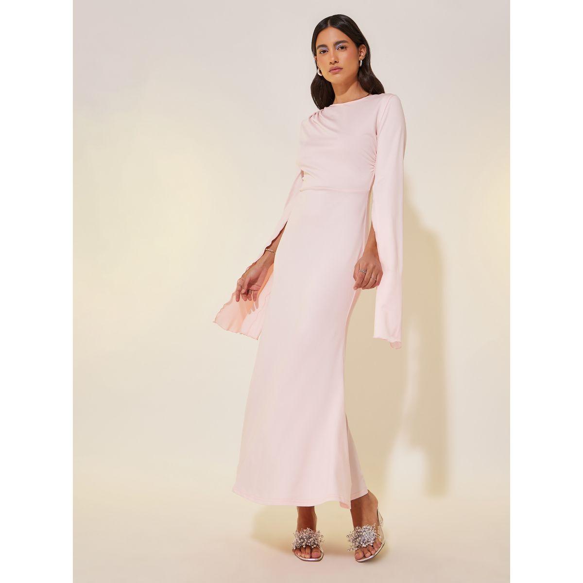 Styli Solid Cape Sleeves Bodycon Midi Dress-women-clothing-dresses-image-1
