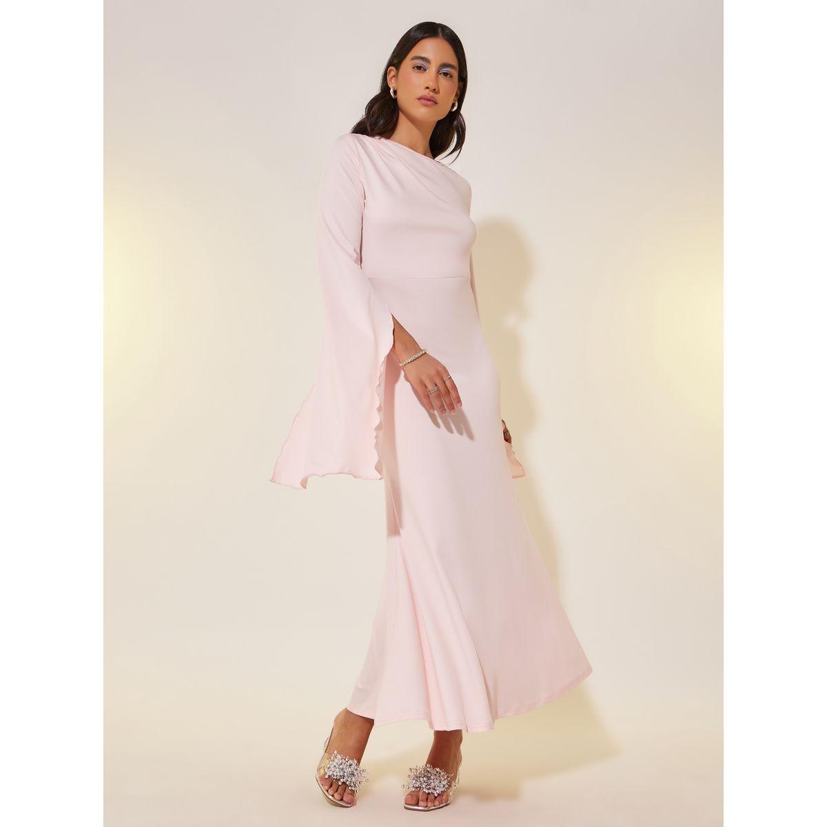 Styli Solid Cape Sleeves Bodycon Midi Dress-women-clothing-dresses-image-2