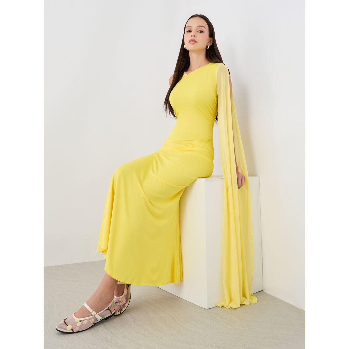 Styli Solid One Cape Sleeve Bodycon Maxi Dress-women-clothing-dresses-image-1
