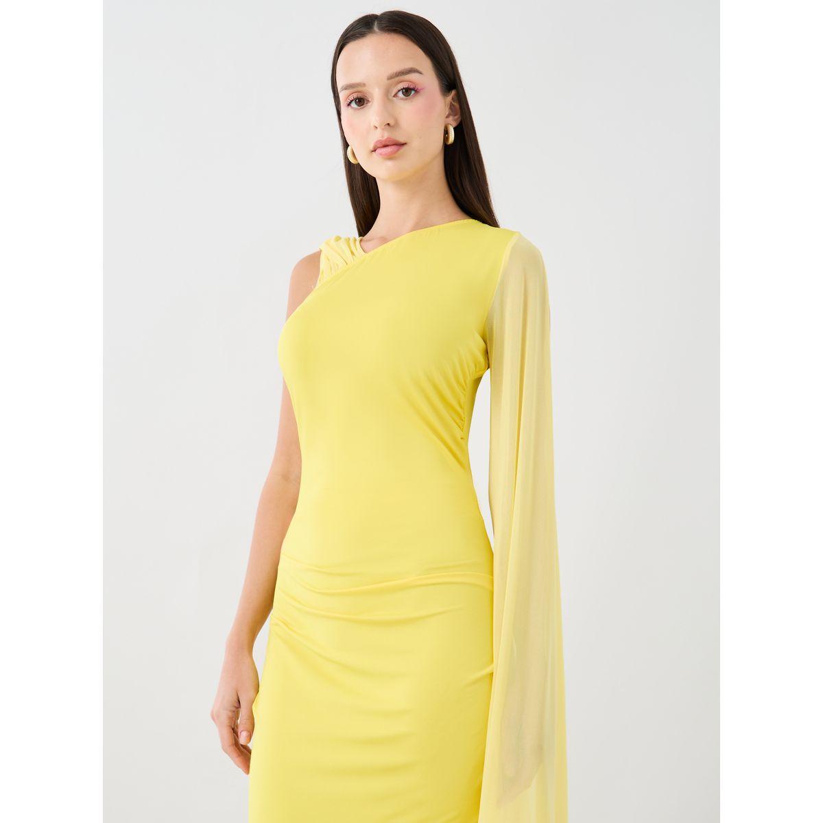 Styli Solid One Cape Sleeve Bodycon Maxi Dress-women-clothing-dresses-image-2