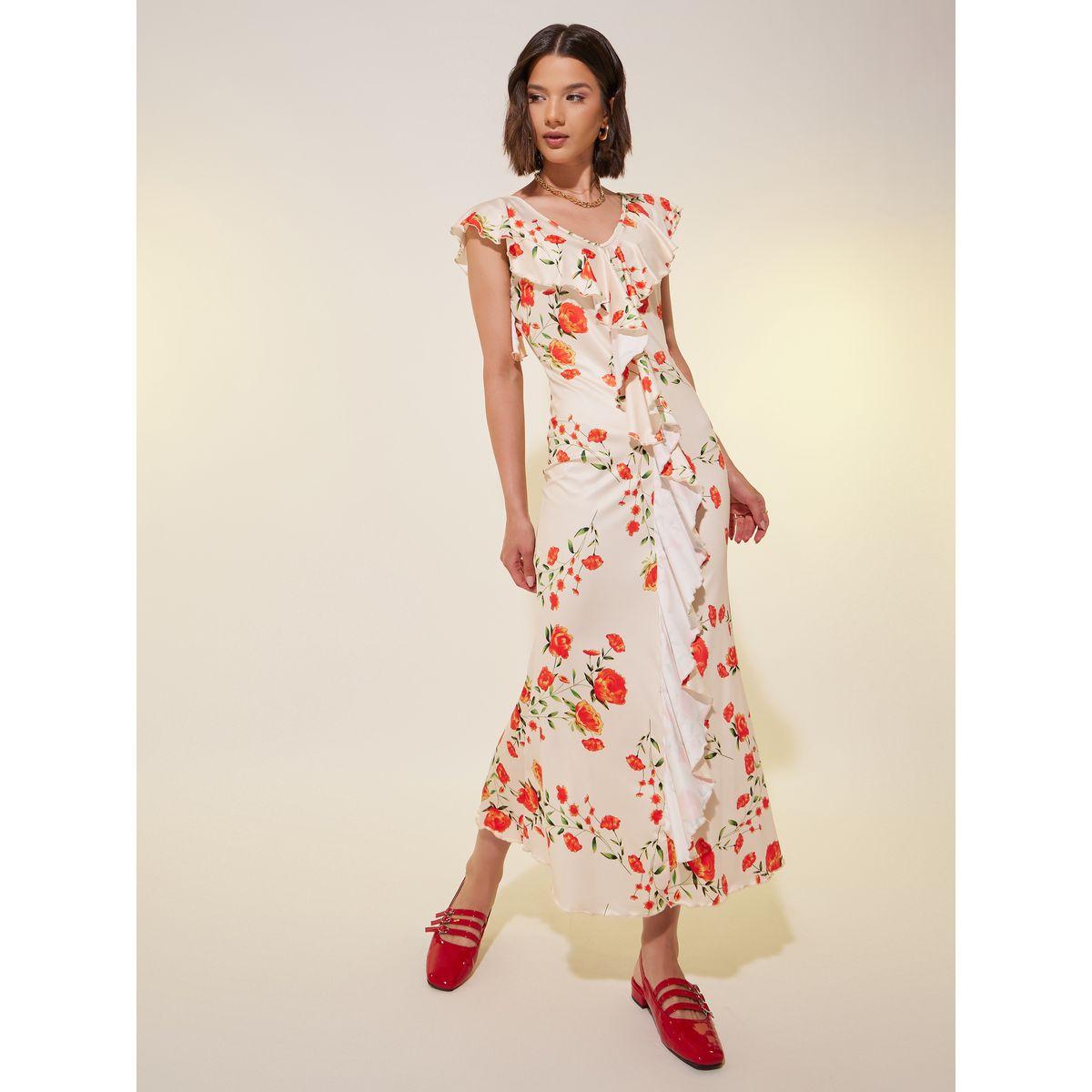 فستان ميدي بديكون مطبع بالكامل مع كشكش-women-clothing-dresses-image-1