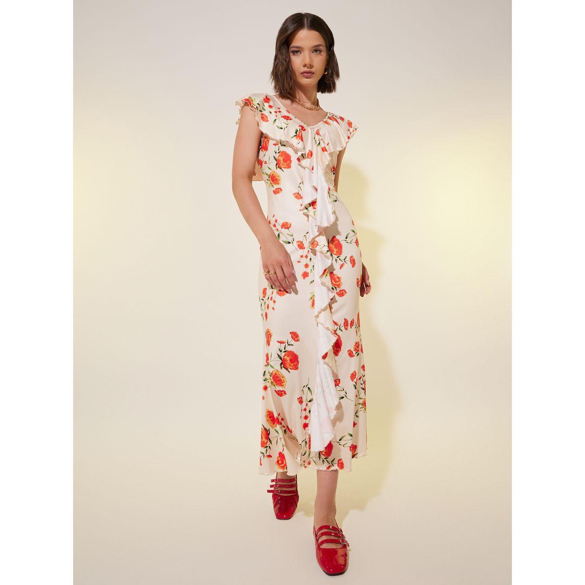 فستان ميدي بديكون مطبع بالكامل مع كشكش-women-clothing-dresses-image-2