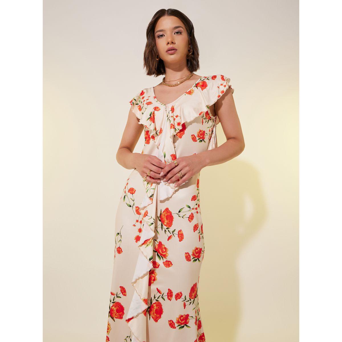 فستان ميدي بديكون مطبع بالكامل مع كشكش-women-clothing-dresses-image-3
