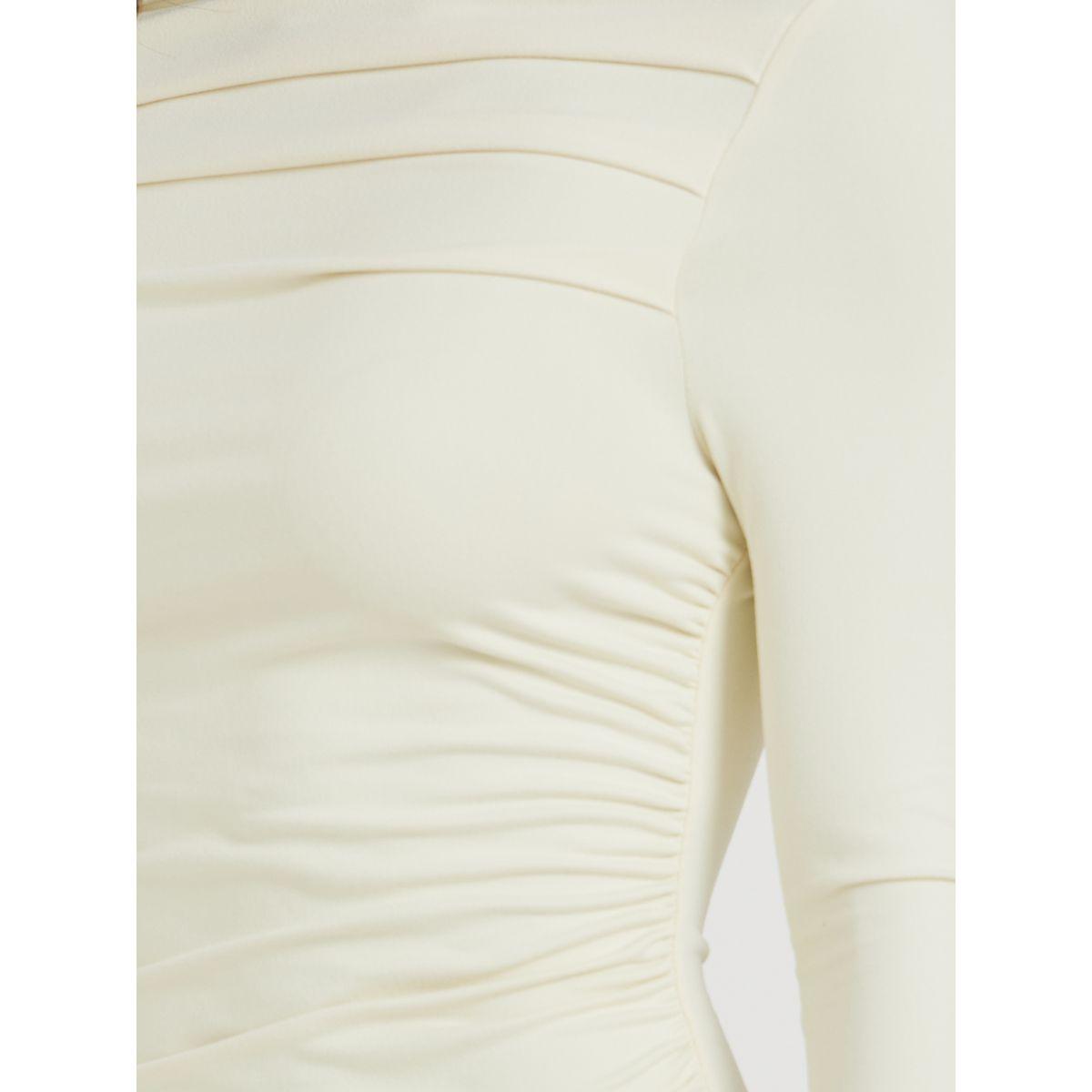فستان طويل سادة بتفاصيل مزمومة وياقة بنمط قارب-women-clothing-dresses-image-4