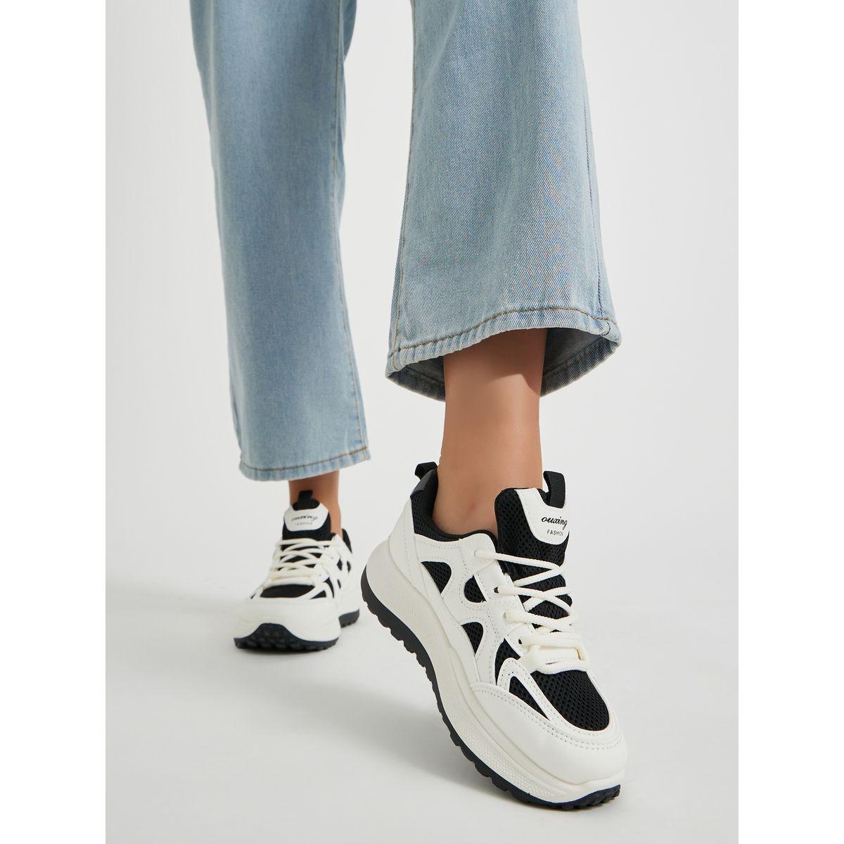 Styli Color Block Lace-Up Chunky Sneakers with Back Pull Tab-women-shoes-sneakers-image-1