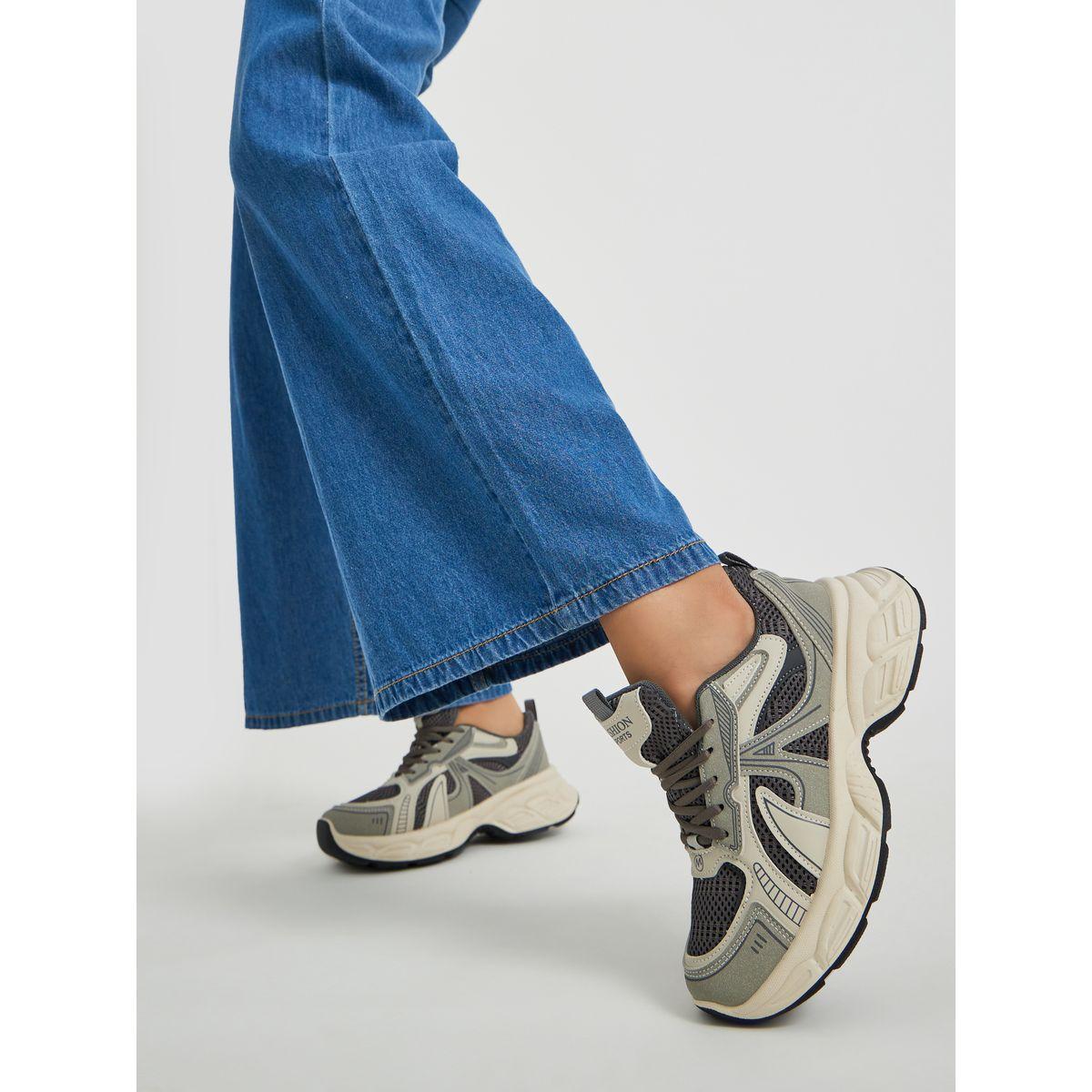 Styli Color Block Lace-Up Chunky Sneakers with Back Pull Tab-women-shoes-sneakers-image-1