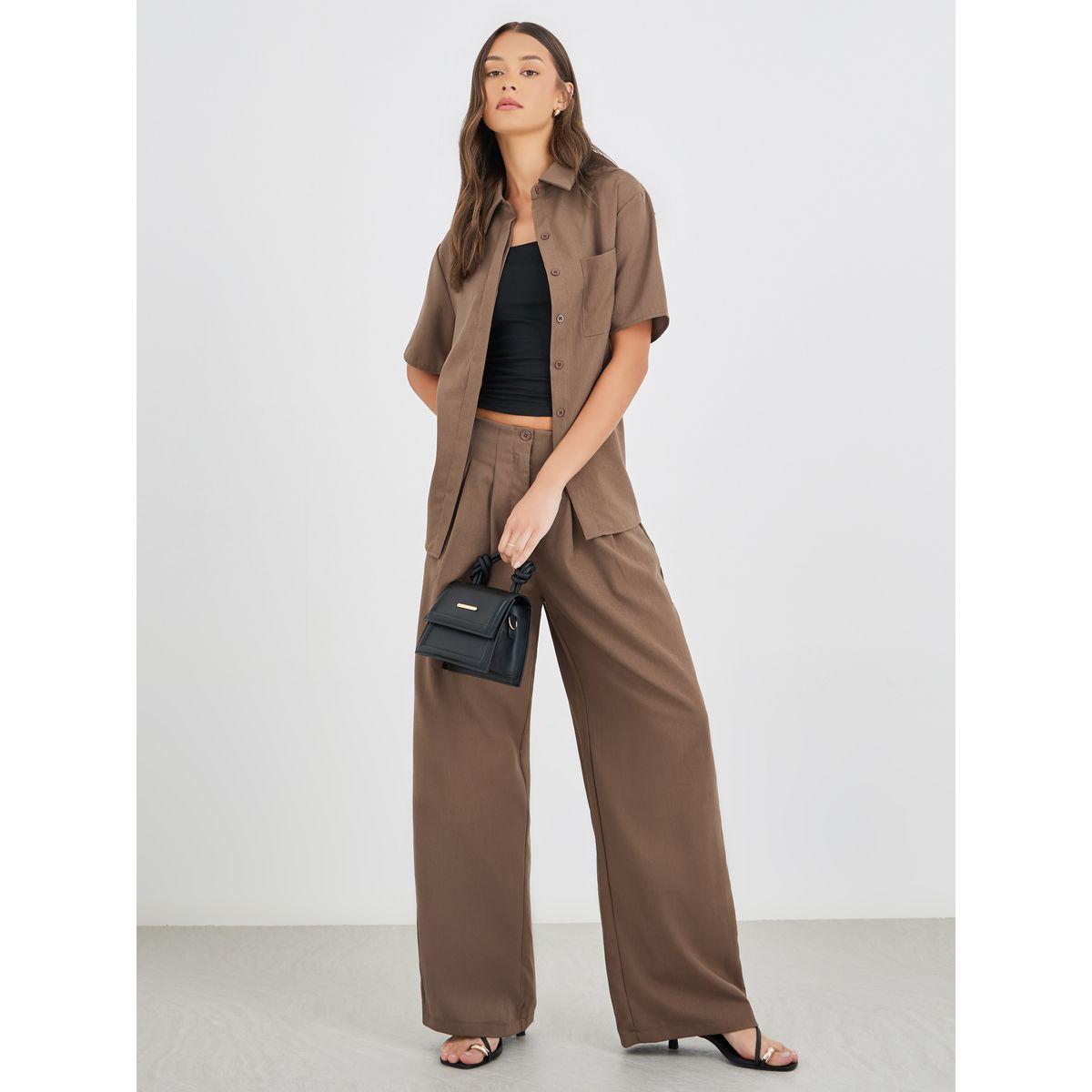 Styli Spread Collar Short Sleeve Shirt and Pants Co-Ords-women-clothing-coordsets-image-1