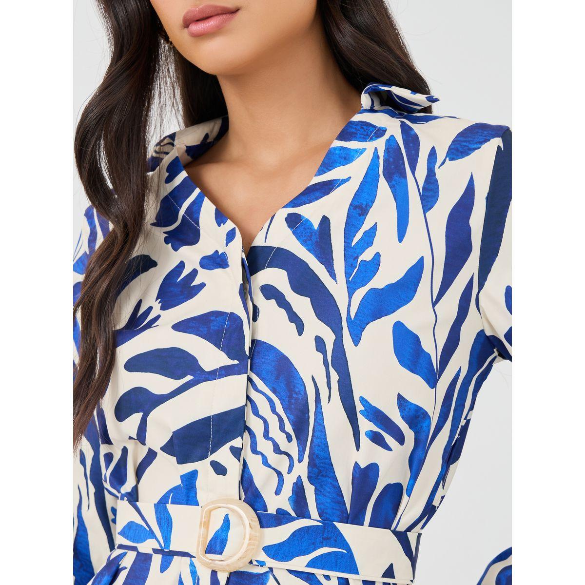 طقم منسق من بنطال وبلوزة مطبعة مع حزام-women-clothing-coordsets-image-3