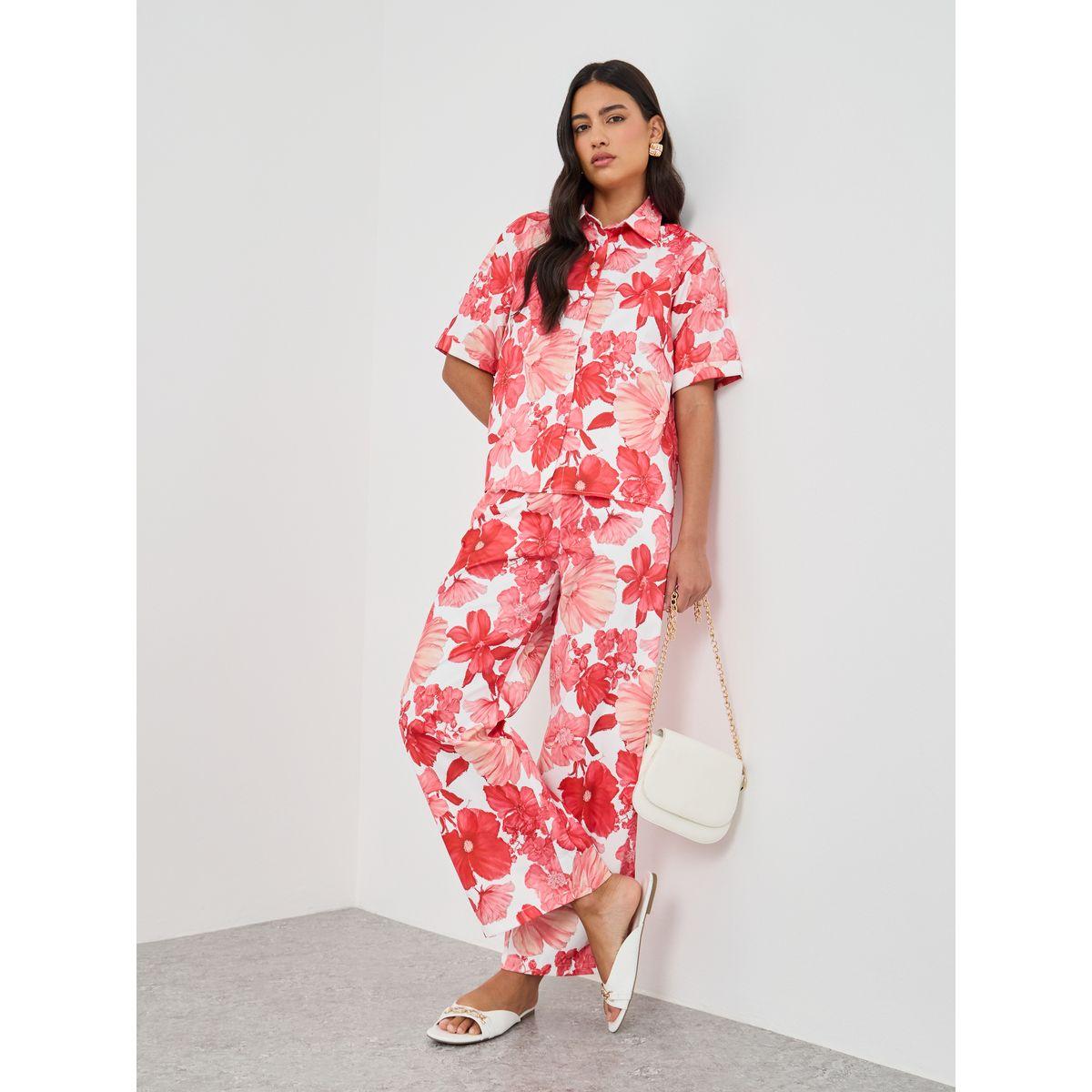 Styli Printed Collared Buttoned Shirt and Pants Co-Ords-women-clothing-coordsets-image-1